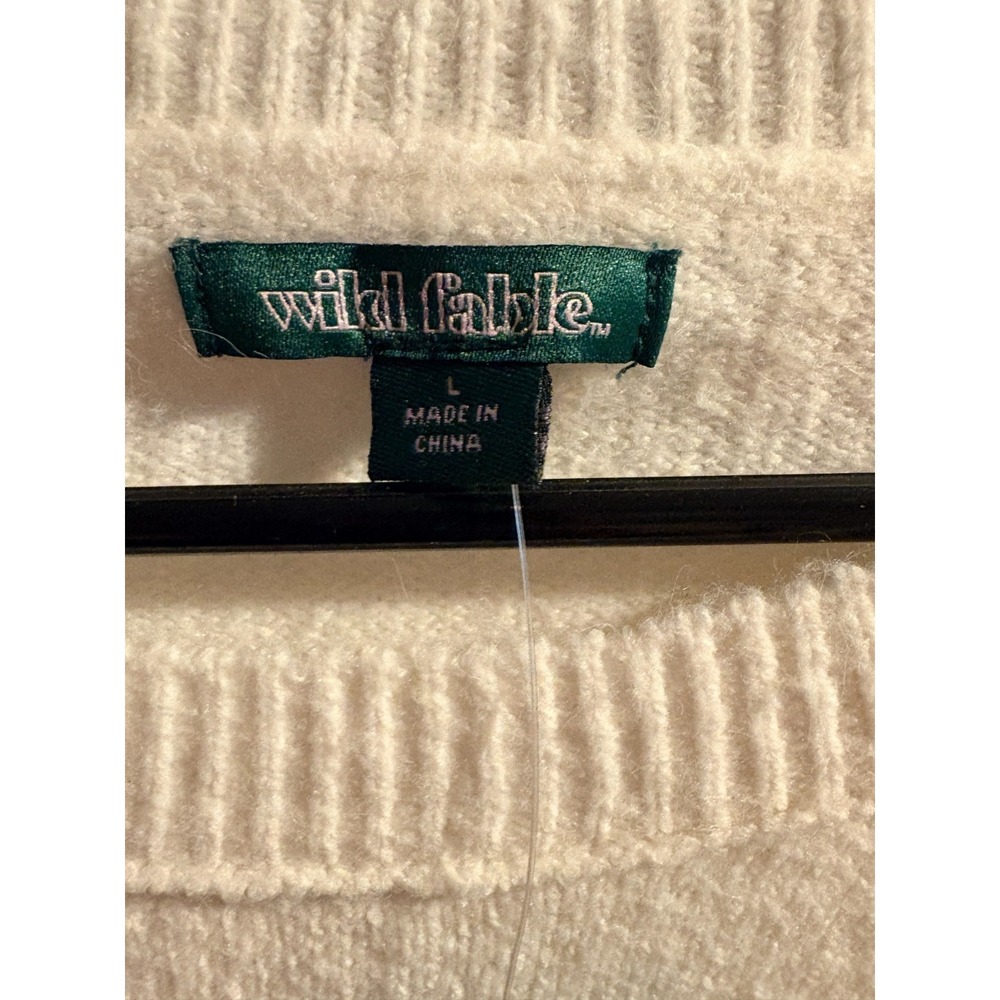 Wild Fable Long Sleeve Cream Pullover Crop Sweater Sz L - Picture 2 of 5